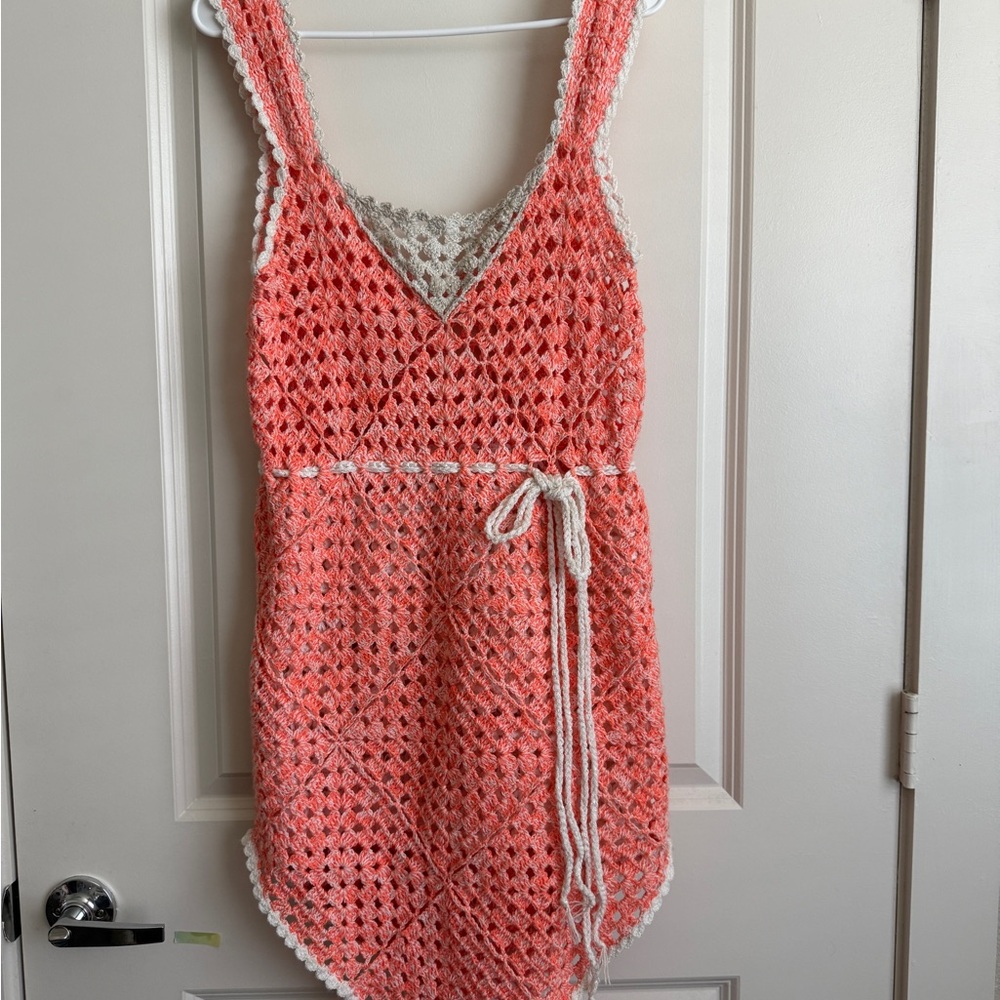 Crochet Pink and Cream Dress